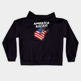 4th July Guitar America Rocks USA Flag Guitarist Kids Hoodie